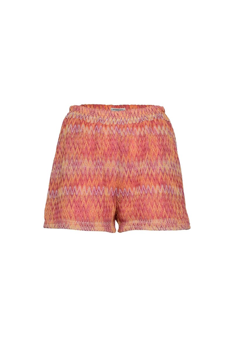 Pantaloni corti a zigzag colorati in tonalità di rosa, arancione e giallo. Realizzati in un tessuto leggero con una vita elastica.