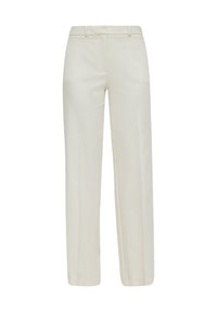 Pantalon droit couleur crème avec passants pour ceinture et fermeture avant cachée, présenté sur fond blanc.