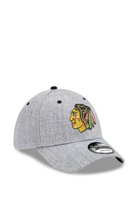 Gray fabric baseball cap featuring an embroidered Native American chief logo in vibrant colors. Includes a curved brim and adjustable strap.