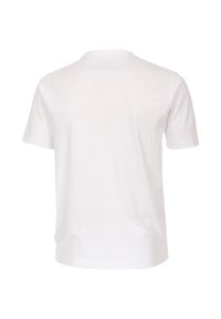 Hvid kortærmet T-shirt lavet af bomuld. Klassisk crew neck-design med en glat tekstur og enkle, rene former. Ingen synlige mønstre eller accenter.