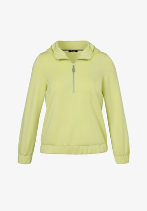 Lichtgele pullover hoodie met een kwartritssluiting, lange mouwen, elastische boorden en een losse zoom aan de onderkant.