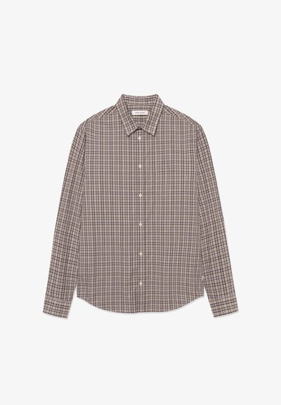 Langarmhemd in einem braun- und cremefarbenen Karomuster, aus gewebtem Material mit Knopfverschlüssen und klassischem Kragendesign.