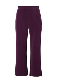 Paarse wijde broek van zacht materiaal, met een elastische tailleband, een gladde textuur en een rechte snit zonder zichtbare hardware.