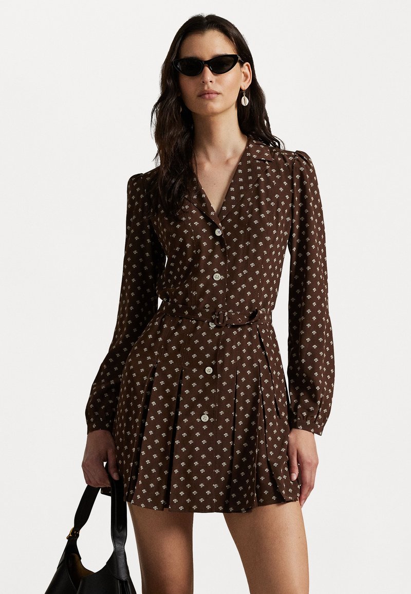Polo Ralph Lauren BELTED SILK CREPE SHIRTDRESS - Blousejurk - brown/cream
