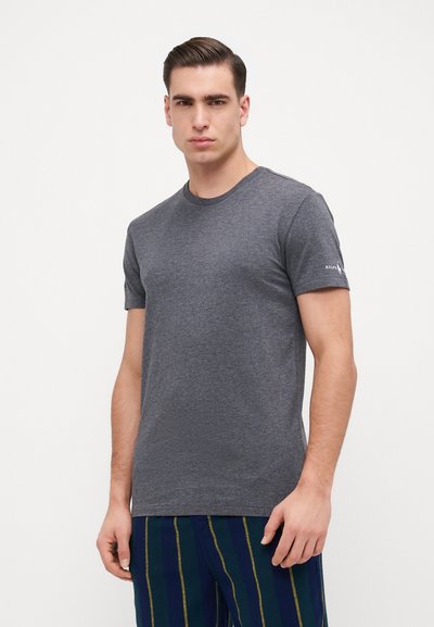Gray short-sleeve t-shirt in a lightweight, soft-textured fabric with a crew neckline and a small logo on the left sleeve.
