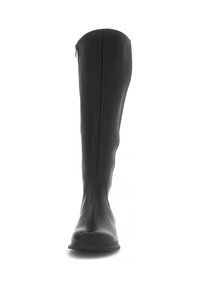 Schwarze Leder-Knöchelstiefel mit glatter Textur, abgerundeter Spitze und einem seitlichen Reißverschluss für einfaches An- und Ausziehen. Minimalistisches Design ohne zusätzliche Akzente.