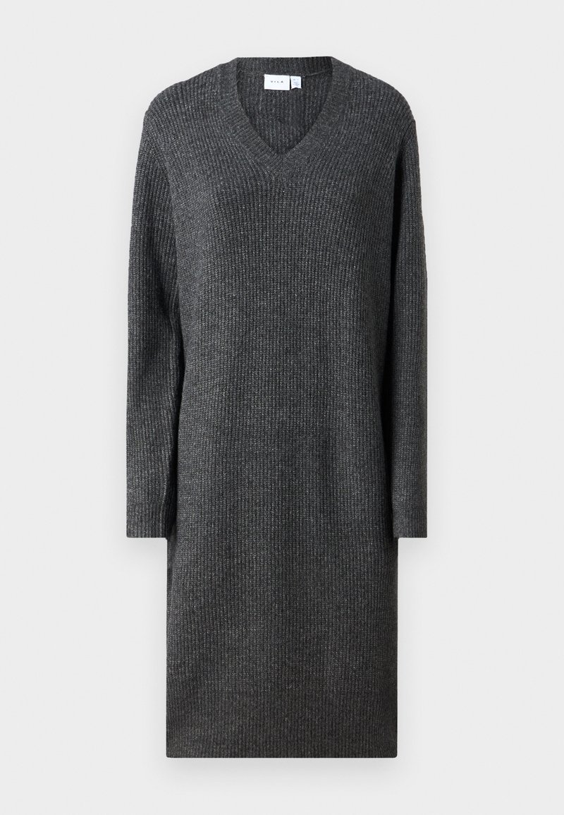 Vila Gebreide jurk donkergrijs gemêleerd