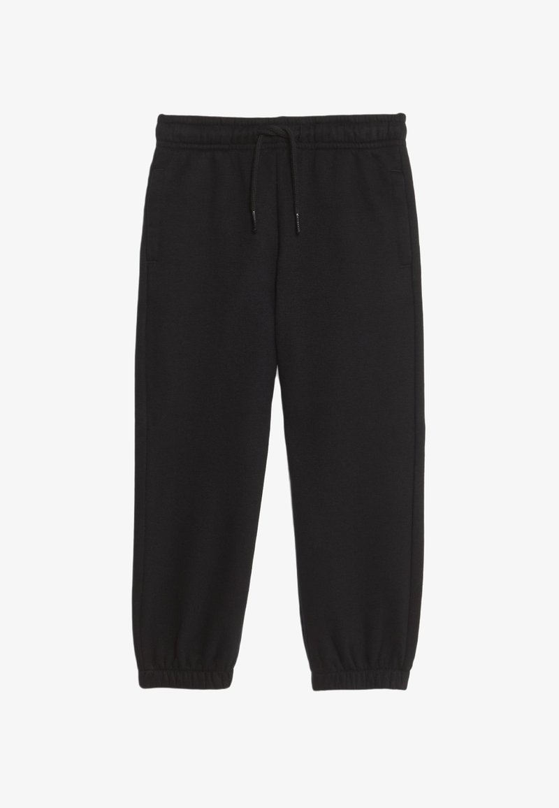 Schwarze Jogginghose aus weichem Material, mit elastischem Bund und Kordelzug, schmal zulaufenden Bündchen und seitlichen Taschen.