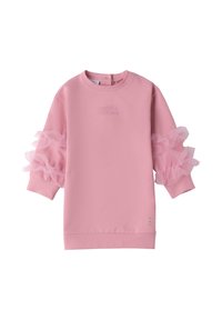 Felpa rosa con maniche lunghe, caratterizzata da balze in tulle. Testo ricamato "sweet & delicious" sul davanti e piccolo dettaglio sull'orlo.