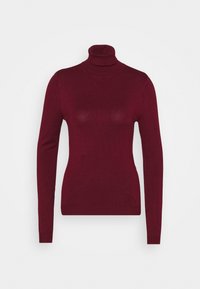 Burgundy polokragetröja med lång ärm, rippad textur och figursydd design. Tillverkad av mjukt stickat material för komfort.