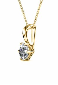 Goldpendant-Halskette mit einem ovalen klaren Kristall, der in einem krallenartigen Design gefasst ist, mit einer einfachen Kette, die dessen reflektierende Textur betont.