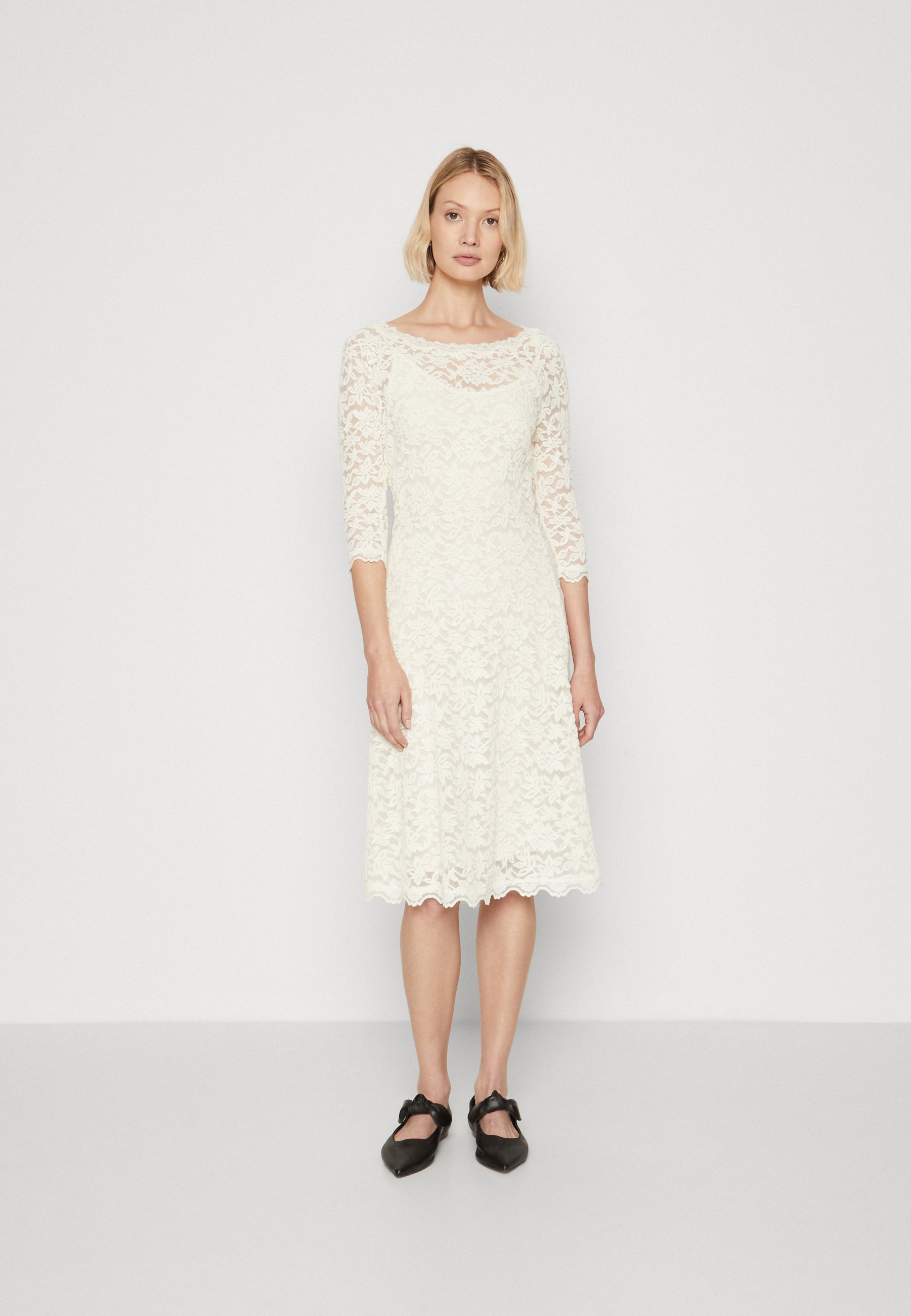 knee length dresses for ladies Lace Cap Sleeve Dress Strawberry – BLU'S main image 1