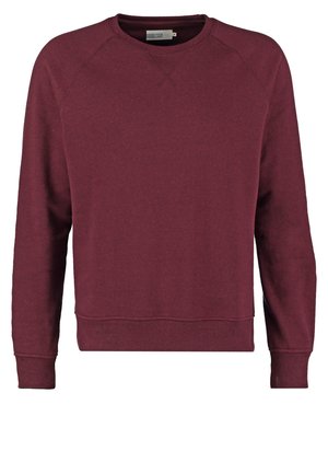Burgundowa bluza z okrągłym dekoltem, rękawami raglanowymi, ściągaczami na mankietach i u dołu, wykonana z miękkiej bawełnianej mieszanki.