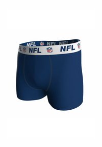 Marinblå herrboxershorts med en vit midja som har NFL-logotypen och marinblå NFL-text som upprepas runt bandet.