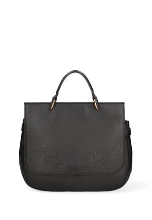 Borsa a tracolla nera in pelle con finitura testurizzata, manici superiori e cinturini laterali regolabili. Caratterizzata da un design minimalista e una morbida forma rettangolare.