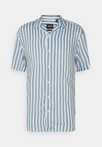 Kurzärmeliges Hemd mit Knopfleiste in hellblau-weiß gestreift, aus Baumwolle mit einem klassischen Kragen und geradem Schnitt.