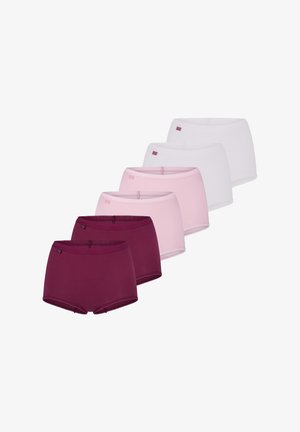 Sechser-Set Boxershorts in dunklem Burgunderrot, hellrosa und weiß; aus weichem Stoff mit einem bequemen Bund und Etikett-Detail.