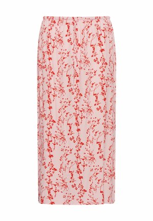 Helepunane keskmise pikkusega seelik punase lillemustriga, kummiga vöökoht ja õrn esilõhik.