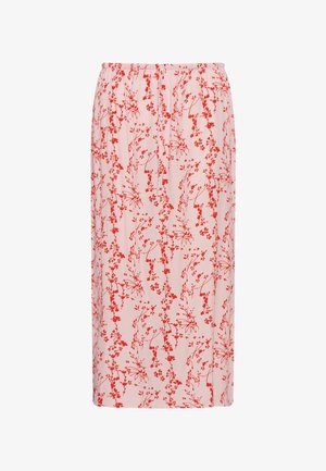 Helepunane keskmise pikkusega seelik punase lillemustriga, kummiga vöökoht ja õrn esilõhik.