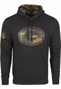Sweatshirt à capuche noir avec un intérieur en camouflage, arborant un grand logo 'G' en camouflage sur le devant et un logo NFL sur la manche.