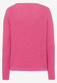 Maglione rosa a maglia con un motivo testurizzato, maniche lunghe, scollo rotondo e orlo a coste. Design elegante e semplice, adatto per essere indossato a strati.
