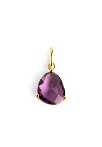 Pendentif en or avec une pierre précieuse améthyste facettée en forme de poire, exhibant une riche couleur violette et maintenue par trois griffes.