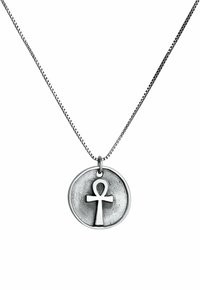 Söljd halsband med en cirkulär hänge med ett präglat ankh-symbol. Kedjan har en fin, länkad design.