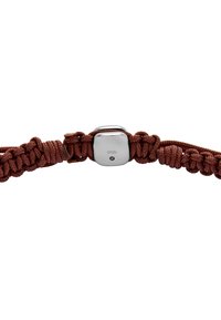 Brown braided cord bracelet with a polished stainless steel clasp featuring an engraved "STEEL" and smooth, minimalistic design.