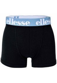 Boxer briefs neri in cotone con un elastico azzurro chiaro che presenta il testo "ellesse" in bianco. Tessuto liscio e design a gamba di lunghezza media.