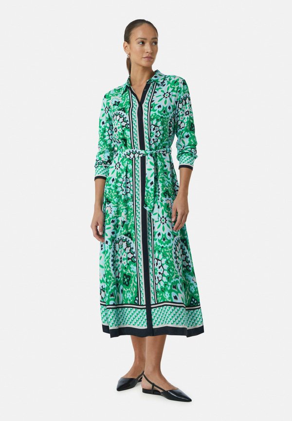 MIDI-MIT VERDECKTER KNOPFLEISTE UND ALL-OVER-PRINT - Blusenkleid - smaragd