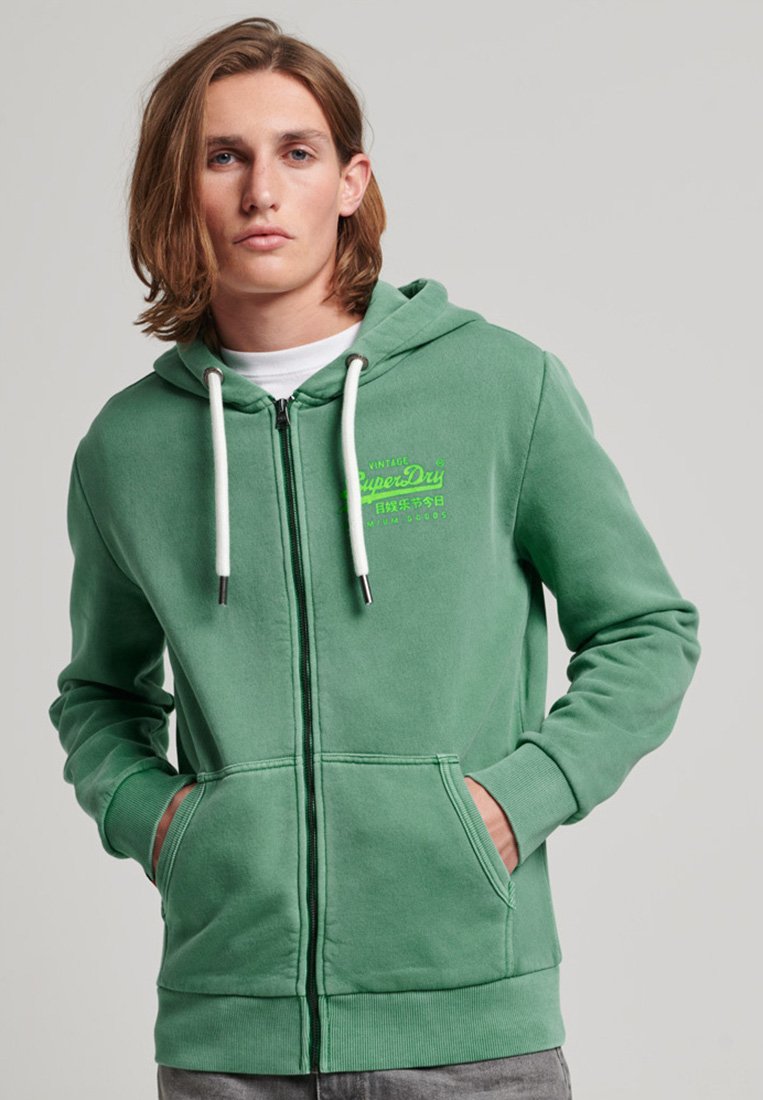 Superdry VINTAGE LOGO NEON ZIP - Sweatjacke - galvanised green 
