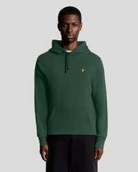 Sweat à capuche verte en tissu mélangé coton, avec une poche avant, un cordon de serrage à la capuche et un petit logo jaune sur la poitrine à gauche.