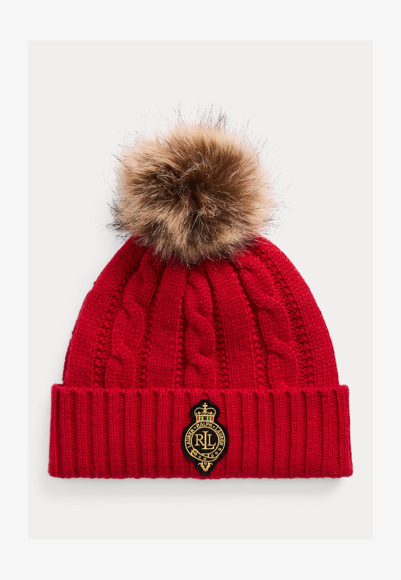 Lauren Ralph Lauren CREST-PATCH POM-POM CABLE-KNIT BEANIE - Berretto - martin red