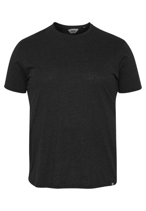 Črna kratkospravna majica s krožno ovratnikom. Narejena iz mehkega, teksturiranega materiala. Ima majhno oznako blagovne znamke na spodnjem levem robu.