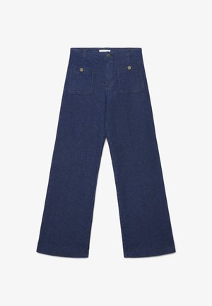 Terranova, WIDE LEG CON TASCHE APPLICATE - Jeans a zampa - blu denim scuro