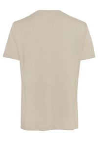 Beige, kortærmet t-shirt lavet af blødt stof. Klassisk crew neck-design med ensartet tekstur. Ingen synlige logoer eller mønstre. Bagfra.