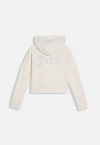 Εκρού φούτερ με κουκούλα και μακριά μανίκια, με κεντητό γράμμα "Juicy" από στρας στο πάνω μέρος της πλάτης.