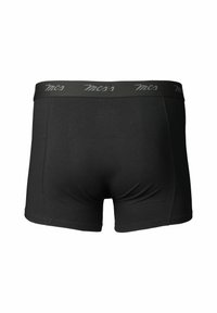 Boxeri negri dintr-un material moale și elastic. Au o talie elastică lată, etichetată cu "MCS" în gri, cu o potrivire strânsă și un tiv drept.