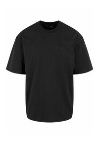 Sort bomulds t-shirt med rund halsudskæring, korte ærmer og subtilt præget "Dropsize" logo på forsiden, der har en afslappet pasform.