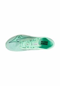 Scarpa da corsa verde menta con tomaia in rete, caratterizzata da un design elegante, lacci piatti e un logo nero a contrasto sul lato.