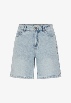 Hele sinised teksapüksid kõrge vöökohaga, viie tasku ja veidi lahtise lõikega. Põhja ääred on sirgelt õmmeldud.