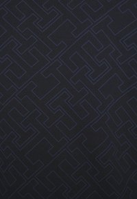 Tissu foncé avec un motif géométrique en forme de labyrinthe composé de lignes fines et légèrement plus claires formant des formes angulaires interconnectées.