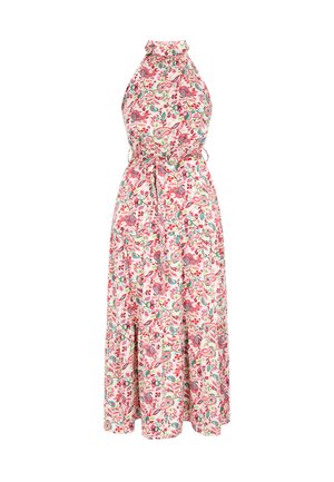 Gėlėta suknelė halter stiliumi su prigludusia liemene, surišamu juosmeniu ir laisvai krintančia sijonu. Pasižymi rožinėmis, raudonomis ir žaliosiomis paisley raštais ant šviesaus fono.