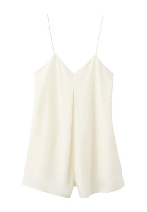 Vestido lencero marfil sin mangas, con tirantes finos tipo espagueti y silueta holgada y fluida, mostrado sobre un fondo blanco liso.
