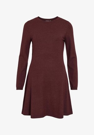 Abito lungo bordeaux con maniche lunghe, corpino aderente e gonna svasata, realizzato in un morbido tessuto a maglia con scollatura rotonda.