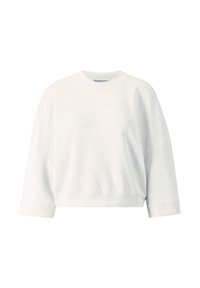 Felpa bianca corta con scollo rotondo, spalle basse e maniche lunghe. Realizzata in tessuto morbido e liscio con una vestibilità rilassata.