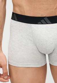 Ανδρικός κορμός και επάνω μέρος μηρών που φορούν ανοιχτό γκρι μπόξερ με μαύρη μέση και σκούρο γκρι λογότυπο Adidas.