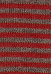 Tessuto a maglia a strisce orizzontali rosse e grigie con un motivo intessuto e texture.