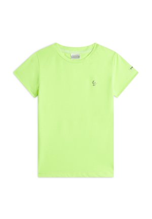 CON LOGO E STRASS SU CUORE E MANICA - Camiseta básica - giallo fluo