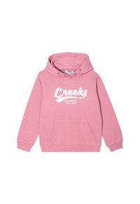 Felpa con cappuccio rosa e tasca frontale, con grafica bianca "Creeks ORIGINAL Since 1974". Realizzata in tessuto morbido con polsini a coste.